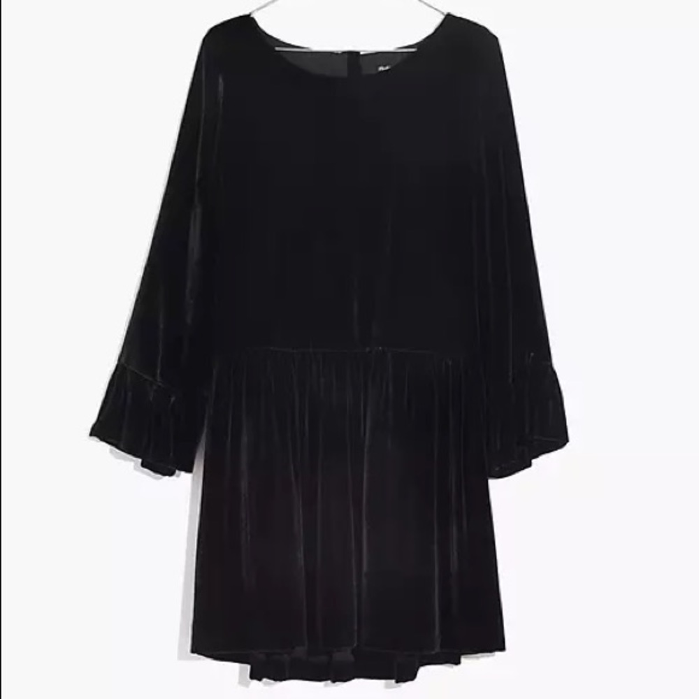 Madewell black velvet drop waist bell dress P - Picture 2 of 11